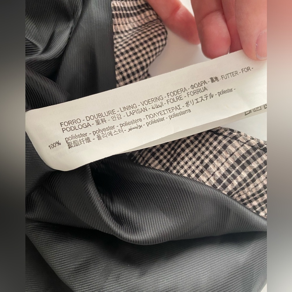 Zara Blush Pink & Black Plaid Double Breasted Stretch Blazer with belt Small - Picture 13 of 13